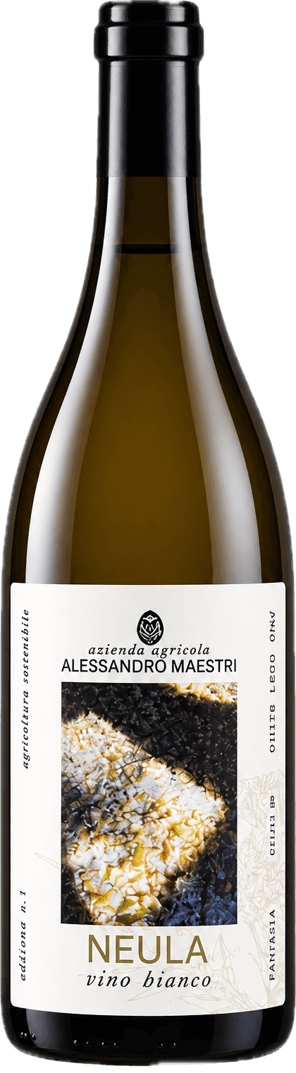 Bottiglia di Neula, vino bianco, con l'etichetta dell'azienda agricola Alessandro Maestri